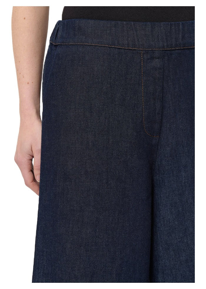 HUMILITY pantalone donna jeans blu scuro  palazzo 7/8 SOPHIO-D 100% cotone