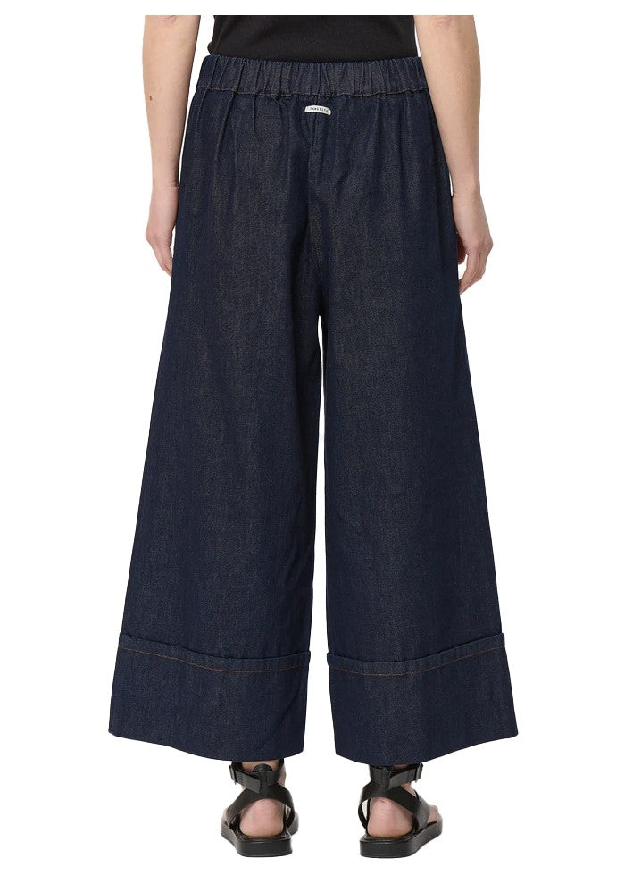 HUMILITY pantalone donna jeans blu scuro  palazzo 7/8 SOPHIO-D 100% cotone