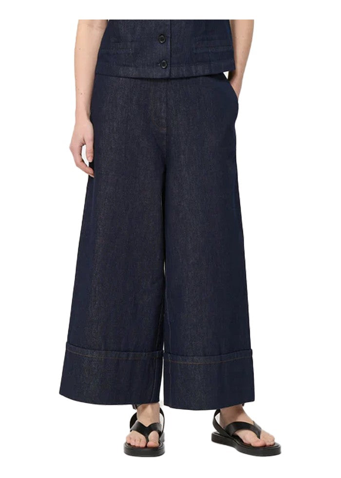 HUMILITY pantalone donna jeans blu scuro  palazzo 7/8 SOPHIO-D 100% cotone