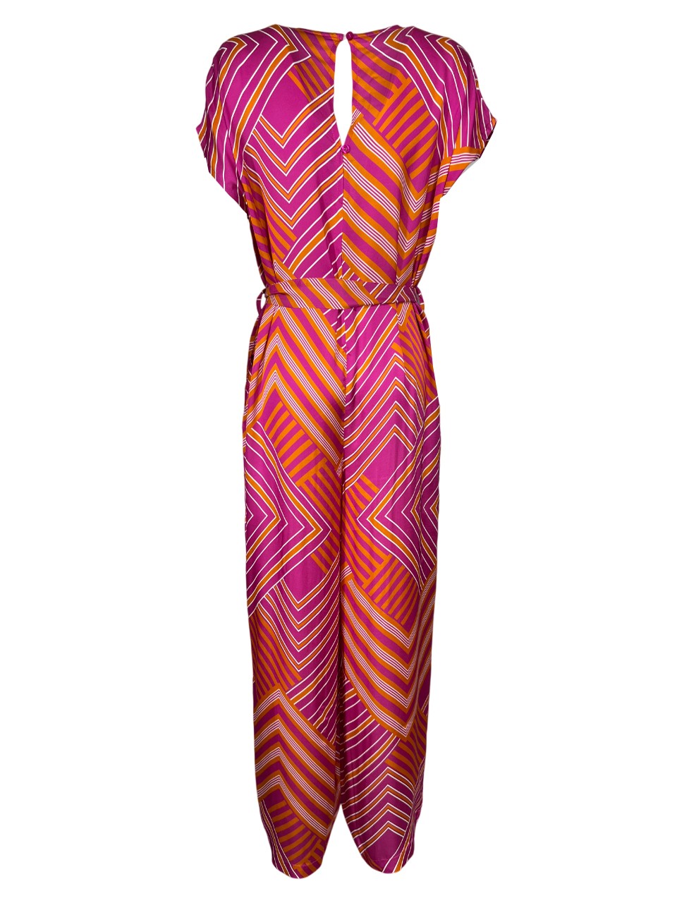 LA FEE MARABOUTEE tuta donna fantasia geometrica fuxia/arancio/bianco SEDONA-B  MADE IN ITALY
