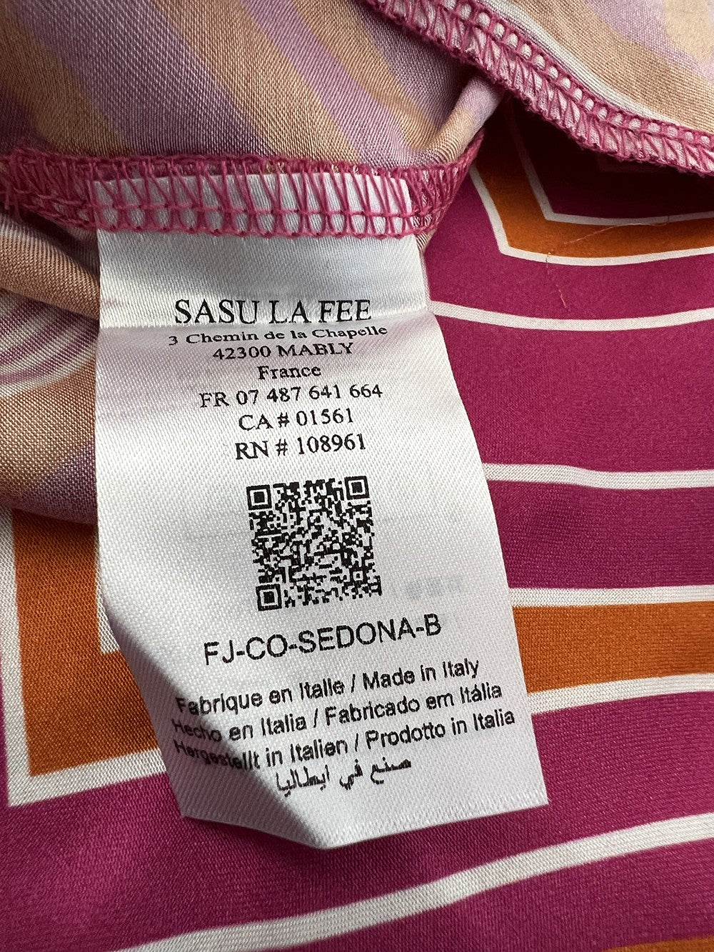 LA FEE MARABOUTEE tuta donna fantasia geometrica fuxia/arancio/bianco SEDONA-B  MADE IN ITALY