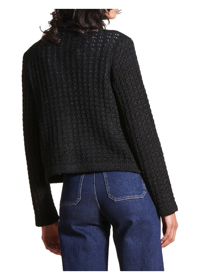 LA FEE MARABOUTEE cardigan donna senza bottoni nero/lurex nero DORILA