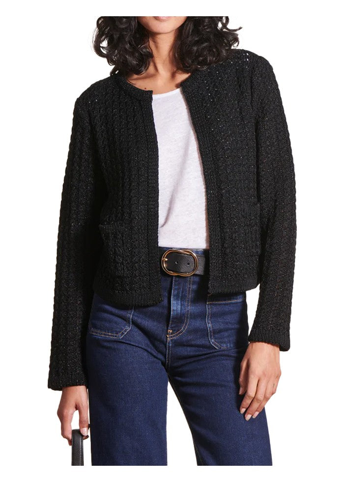 LA FEE MARABOUTEE cardigan donna senza bottoni nero/lurex nero DORILA