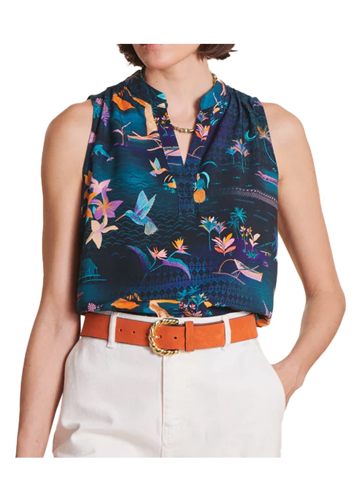 LA FEE MARABOUTEE blusa donna fantasia petrolio multicolor DAMIAN-C MADE IN ITALY