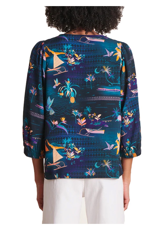 LA FEE MARABOUTEE blusa donna fantasia petrolio multicolor VIJA-C MADE IN ITALY