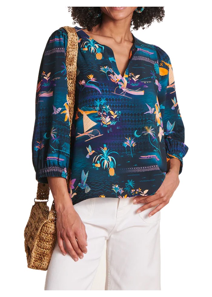 LA FEE MARABOUTEE blusa donna fantasia petrolio multicolor VIJA-C MADE IN ITALY