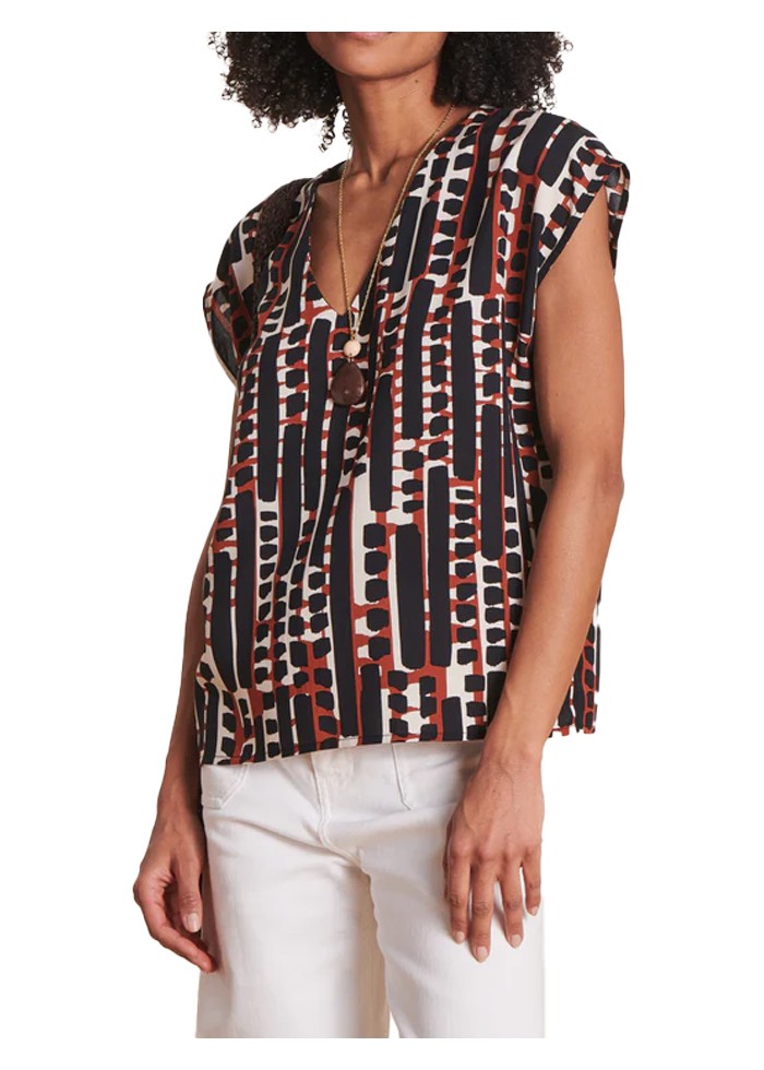 LA FEE MARABOUTEE blusa donna fantasia nero/coccio LAMIYA-O MADE IN ITALY