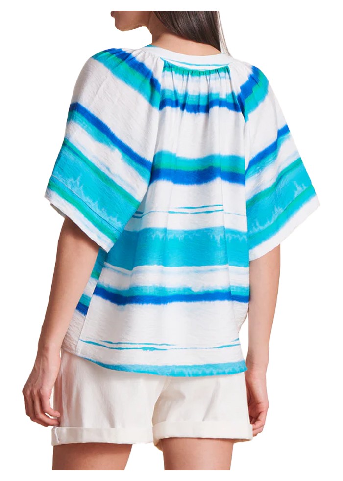 LA FEE MARABOUTEE blusa donna a scatola fantasia righe blu/azzurro DIOSMA-B MADE IN ITALY