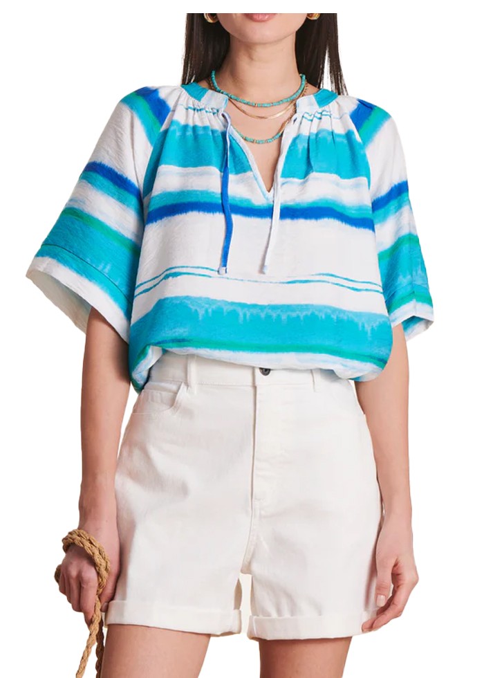 LA FEE MARABOUTEE blusa donna a scatola fantasia righe blu/azzurro DIOSMA-B MADE IN ITALY