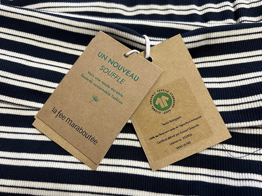 LA FEE MARABOUTEE t-shirt donna slim righe ecru/blu DLAMA 100% cotone ecologico