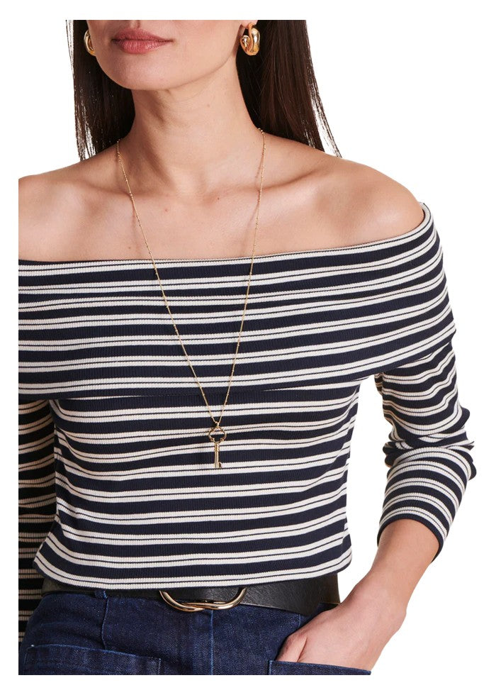 LA FEE MARABOUTEE t-shirt donna slim righe ecru/blu DLAMA 100% cotone ecologico