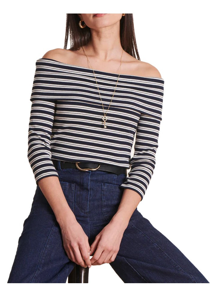 LA FEE MARABOUTEE t-shirt donna slim righe ecru/blu DLAMA 100% cotone ecologico