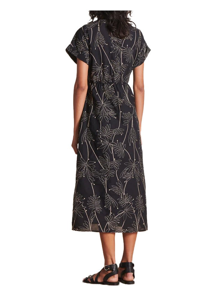 LA FEE MARABOUTEE abito lungo cotone nero ricamato ecru DARLING-E MADE IN ITALY