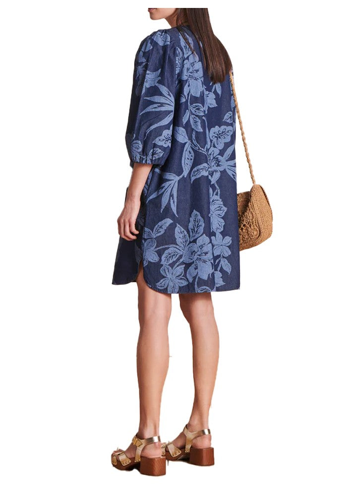 LA FEE MARABOUTEE abito donna denim leggero stampa floreale chiara VAIANA-J MADE IN ITALY