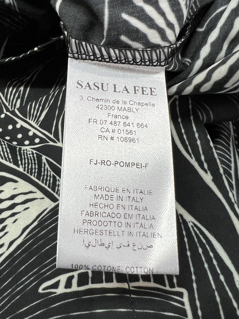 LA FEE MARABOUTEE abito fantasia foglie nero/bianco POMPEI-F MADE IN ITALY