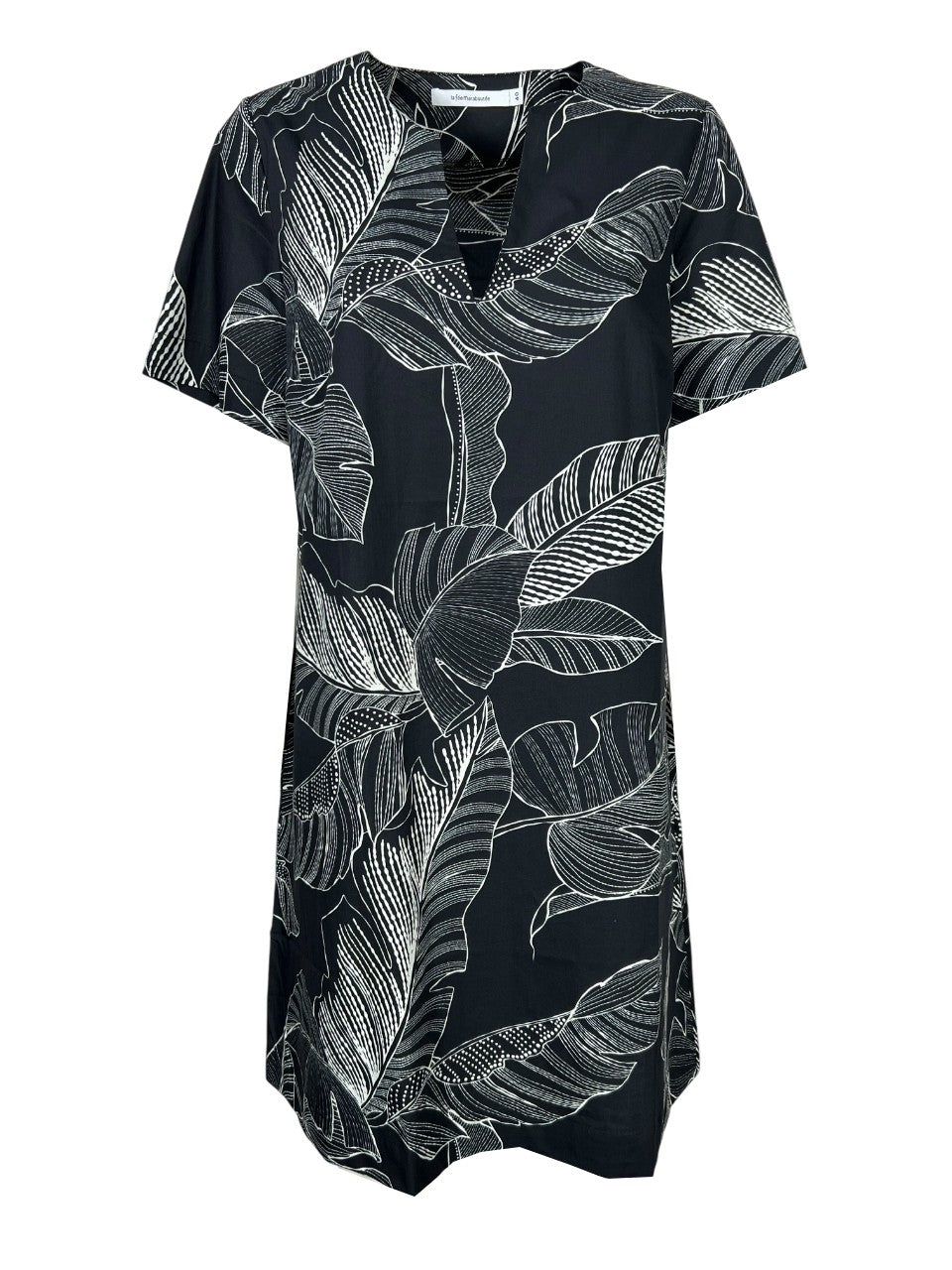 LA FEE MARABOUTEE abito fantasia foglie nero/bianco POMPEI-F MADE IN ITALY