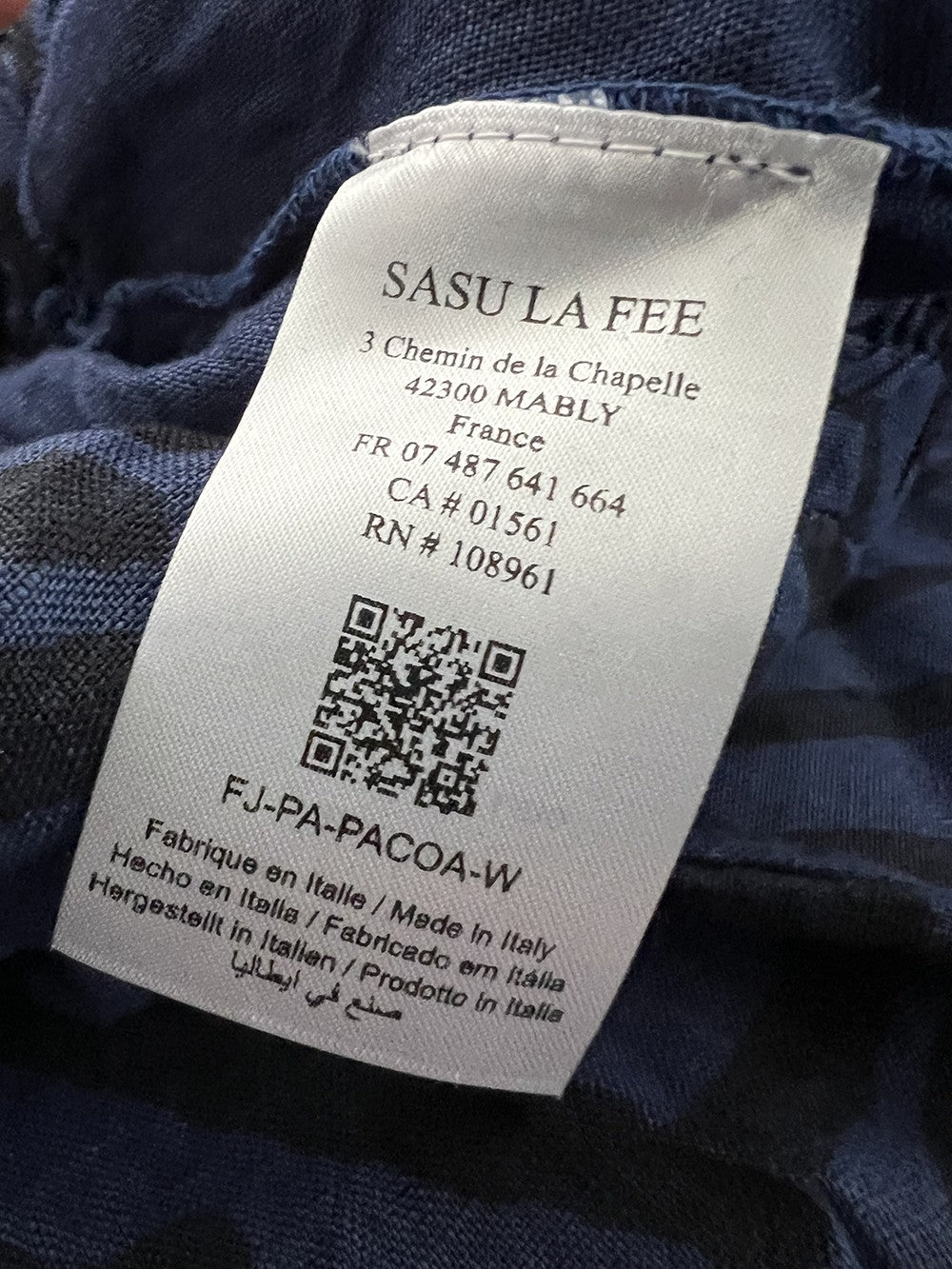 LA FEE MARABOUTEE pantalone lino blu stampa animalier nera PACOA-W  MADE IN ITALY