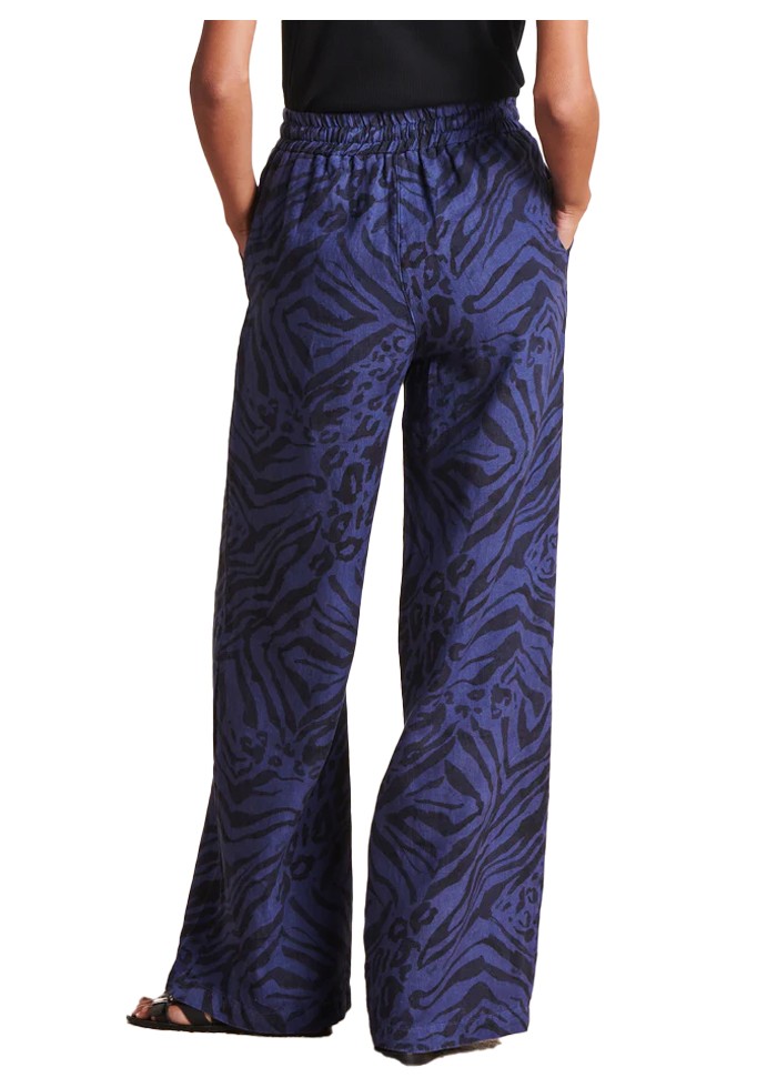 LA FEE MARABOUTEE pantalone lino blu stampa animalier nera PACOA-W  MADE IN ITALY