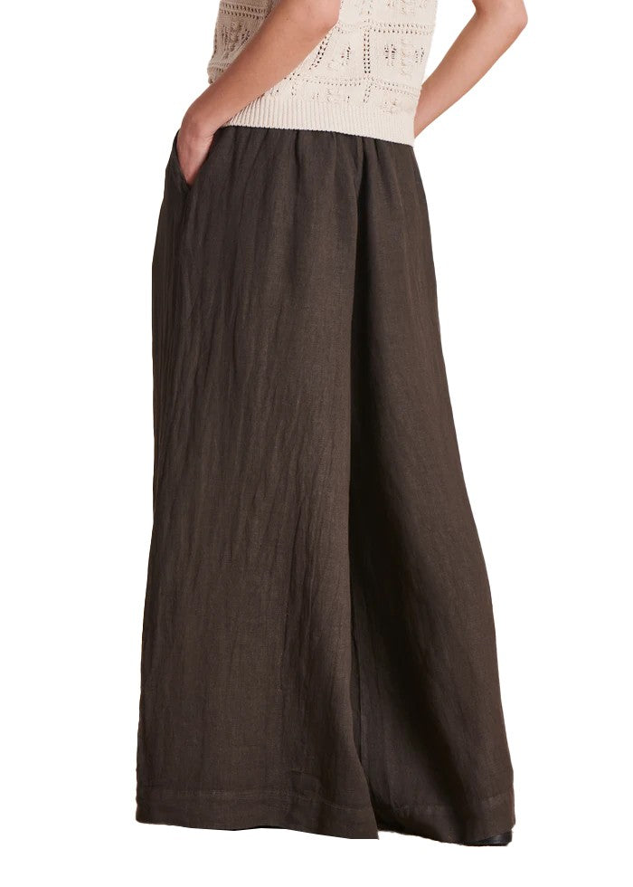 LA FEE MARABOUTEE pantalone donna palazzo lino marrone DOVE-L 100% lino MADE IN ITALY