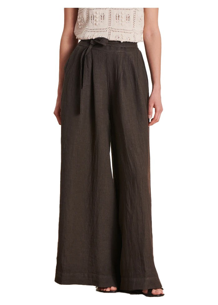 LA FEE MARABOUTEE pantalone donna palazzo lino marrone DOVE-L 100% lino MADE IN ITALY