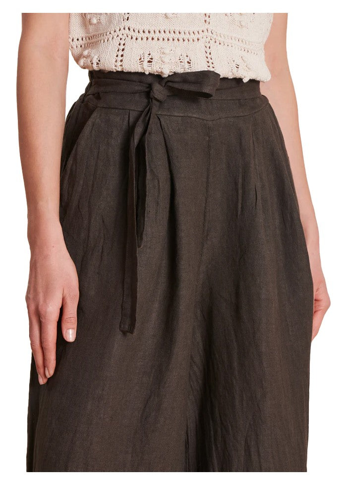 LA FEE MARABOUTEE pantalone donna palazzo lino marrone DOVE-L 100% lino MADE IN ITALY