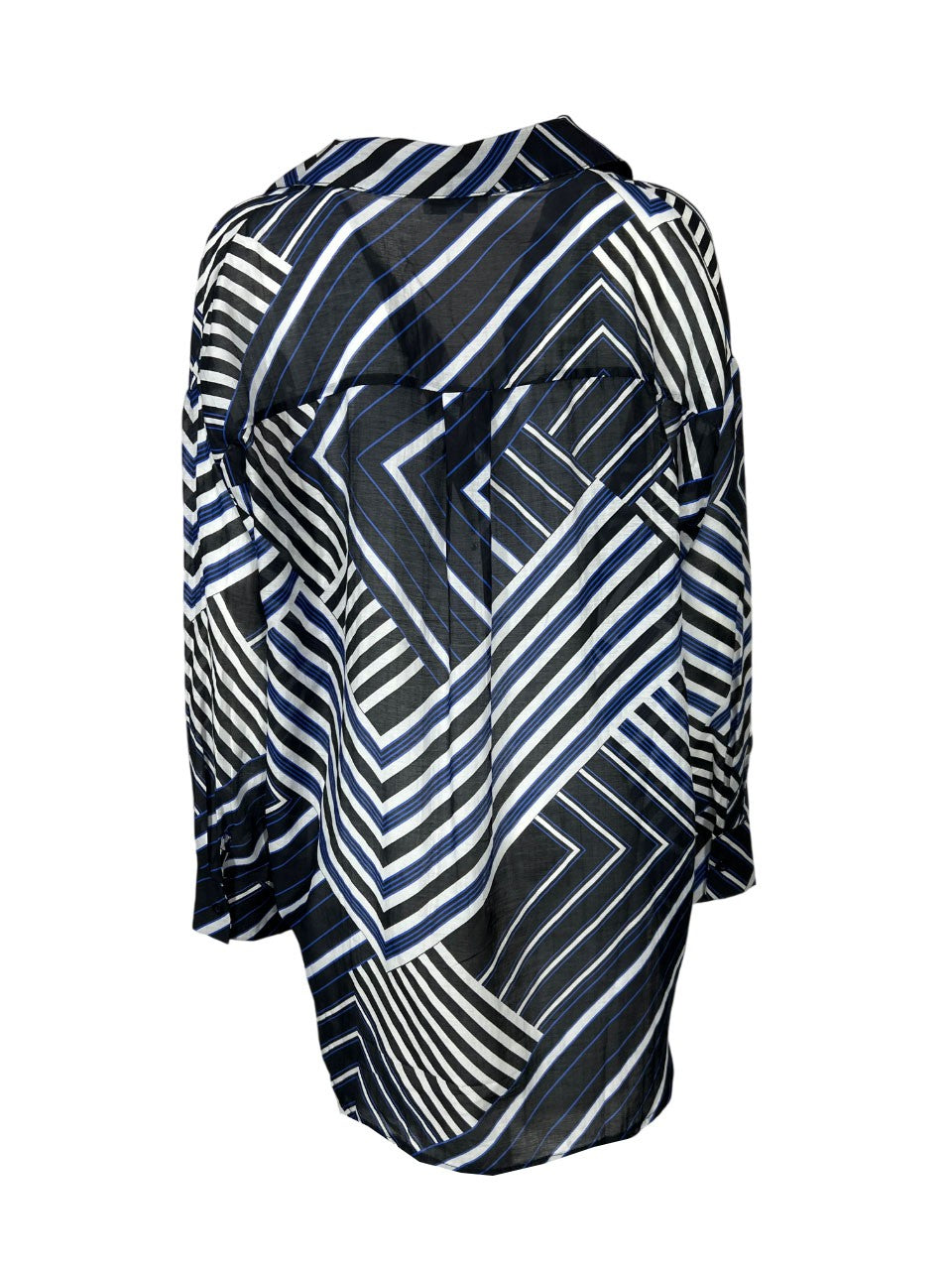 LA FEE MARABOUTEE maxi blusa fantasia geometrica nero/bluette ZAIMA-B MADE IN ITALY