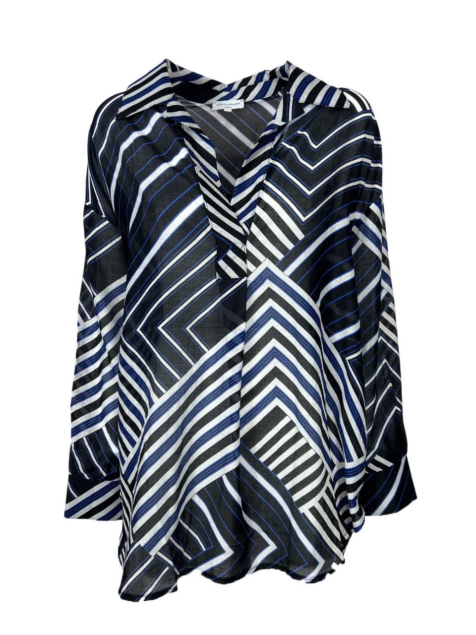 LA FEE MARABOUTEE maxi blusa fantasia geometrica nero/bluette ZAIMA-B MADE IN ITALY