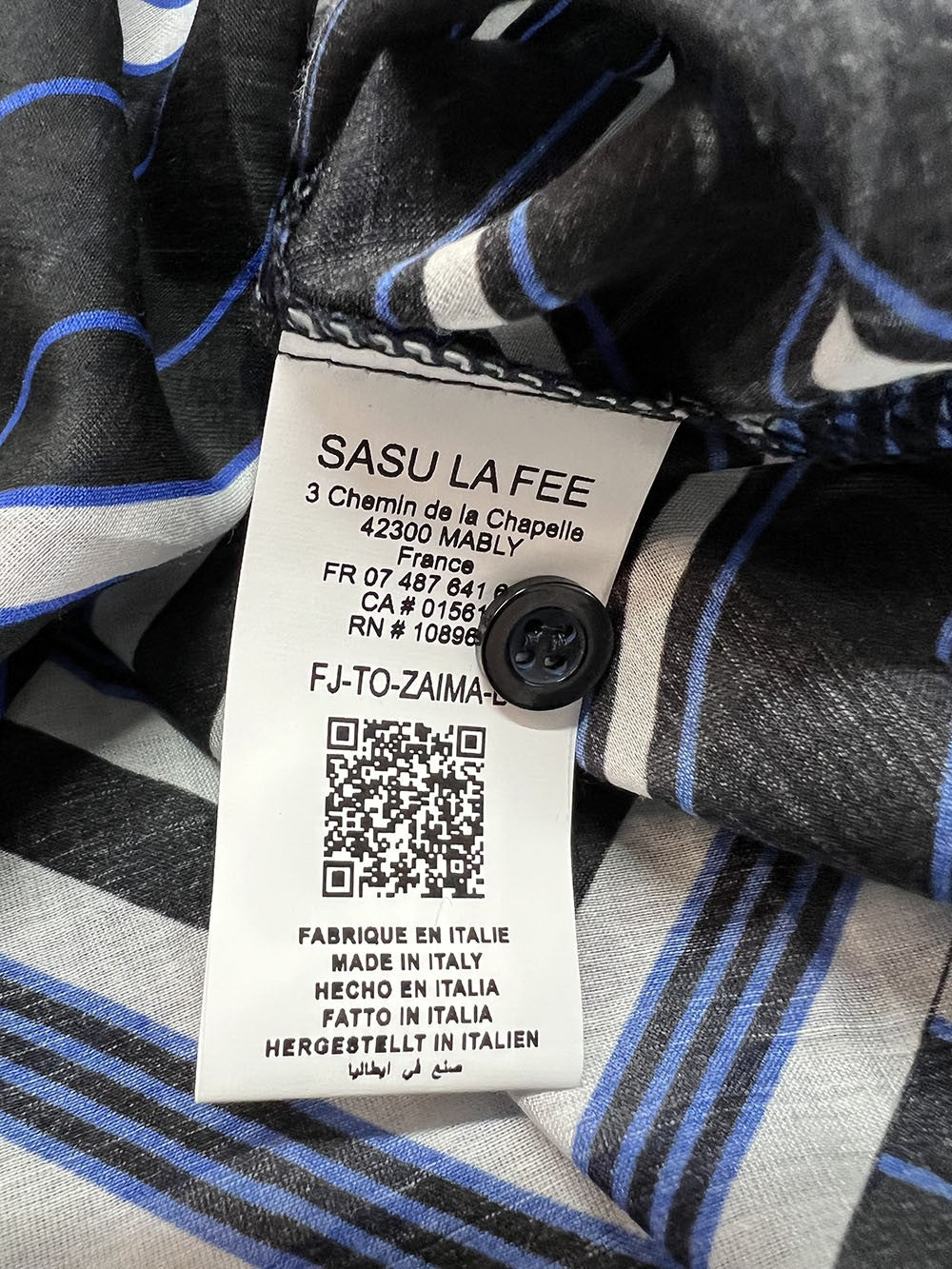 LA FEE MARABOUTEE maxi blusa fantasia geometrica nero/bluette ZAIMA-B MADE IN ITALY