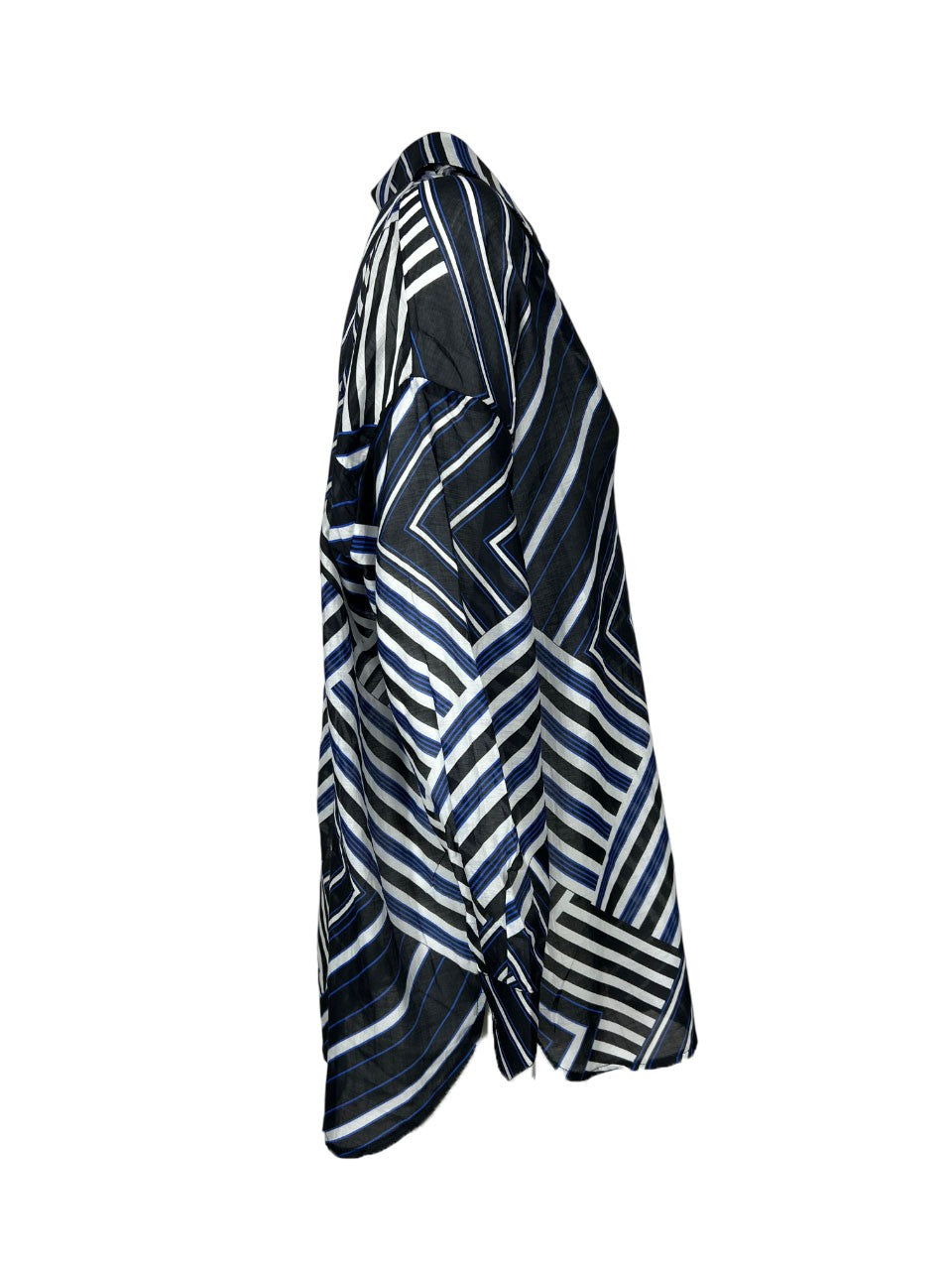 LA FEE MARABOUTEE maxi blusa fantasia geometrica nero/bluette ZAIMA-B MADE IN ITALY