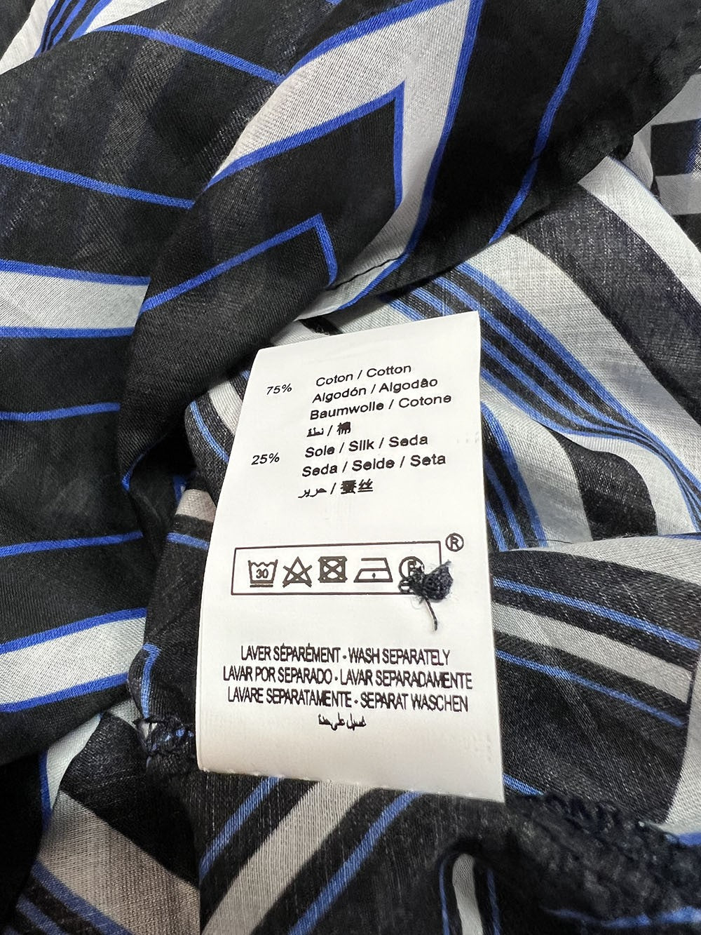 LA FEE MARABOUTEE maxi blusa fantasia geometrica nero/bluette ZAIMA-B MADE IN ITALY