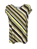 THE ABITO MILANO maglia donna svasata over righe diagonali beige/lime/verde BL08JS MADE IN ITALY