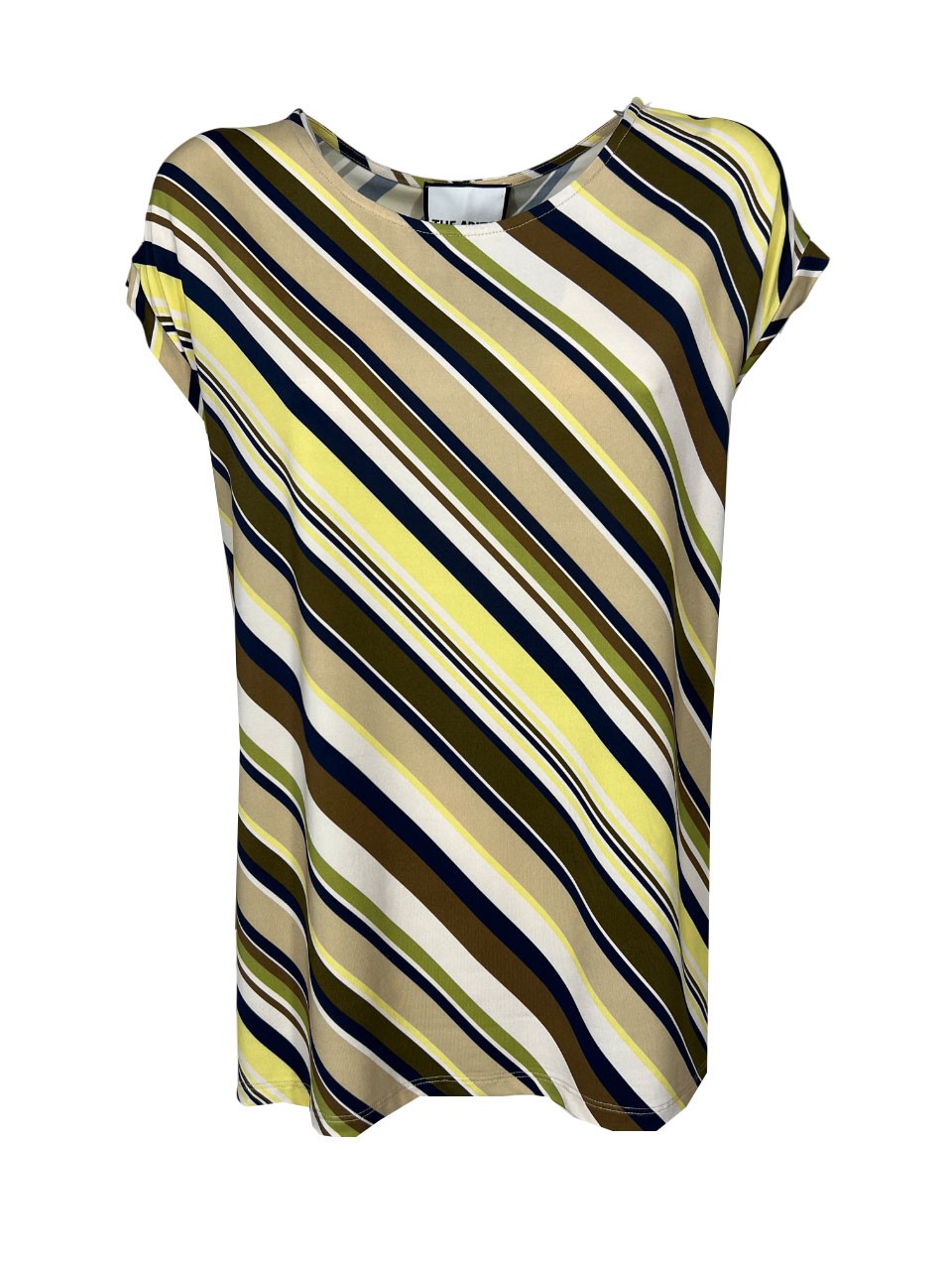 THE ABITO MILANO maglia donna svasata over righe diagonali beige/lime/verde BL08JS MADE IN ITALY