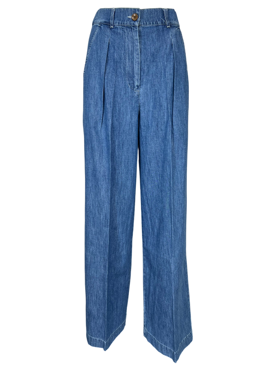 4.10 by BottegaChilometriZero pantalone donna palazzo chambray leggero denim chiaro DD24663 MADE IN ITALY