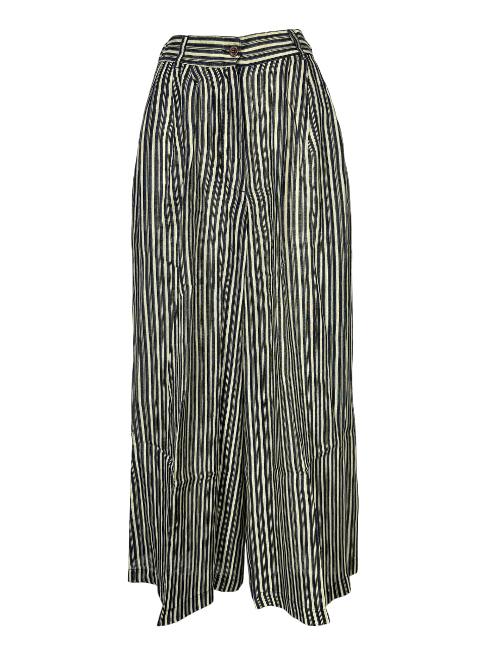 4.10 by BottegaChilometriZero pantalone donna maxi palazzo righe beige/nero/blu DD24657 MADE IN ITALY