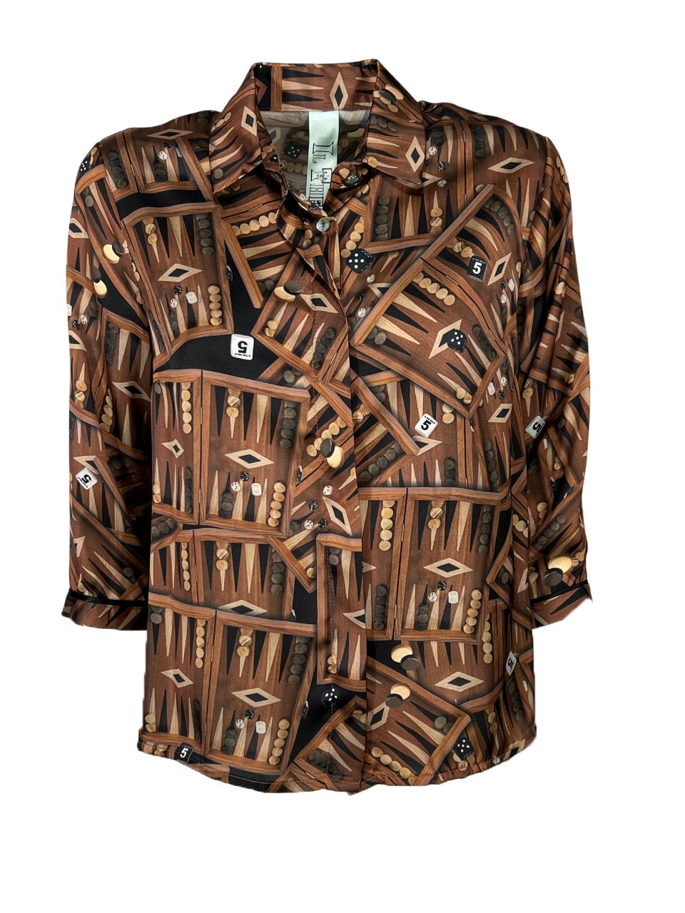 IL THE DELLE 5 camicia donna marrone/beige/nero SPOON BACKGAMMON MADE IN ITALY