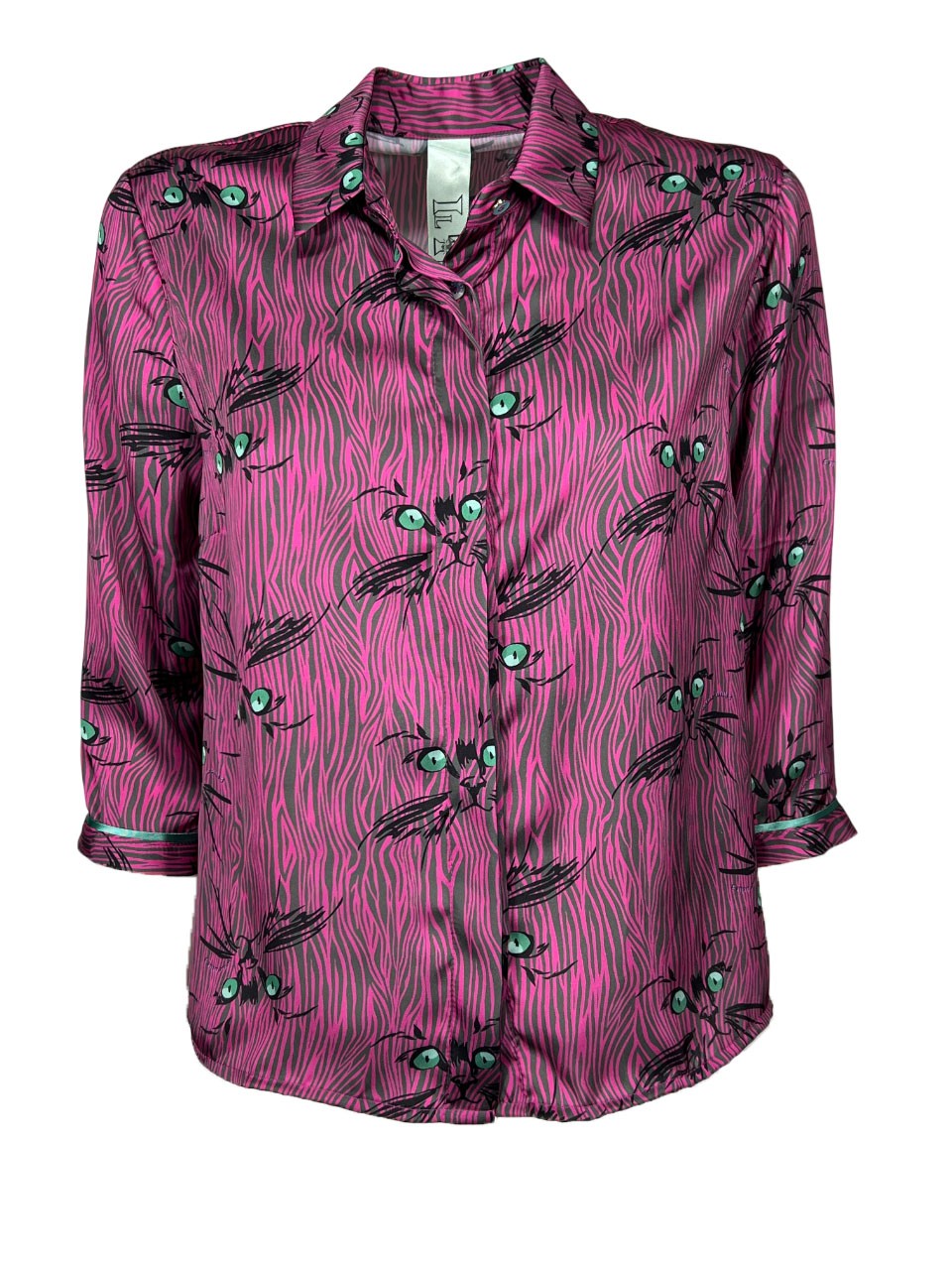 IL THE DELLE 5 camicia donna fuxia/grigio SPOON OCCHI DI GATTO MADE IN ITALY
