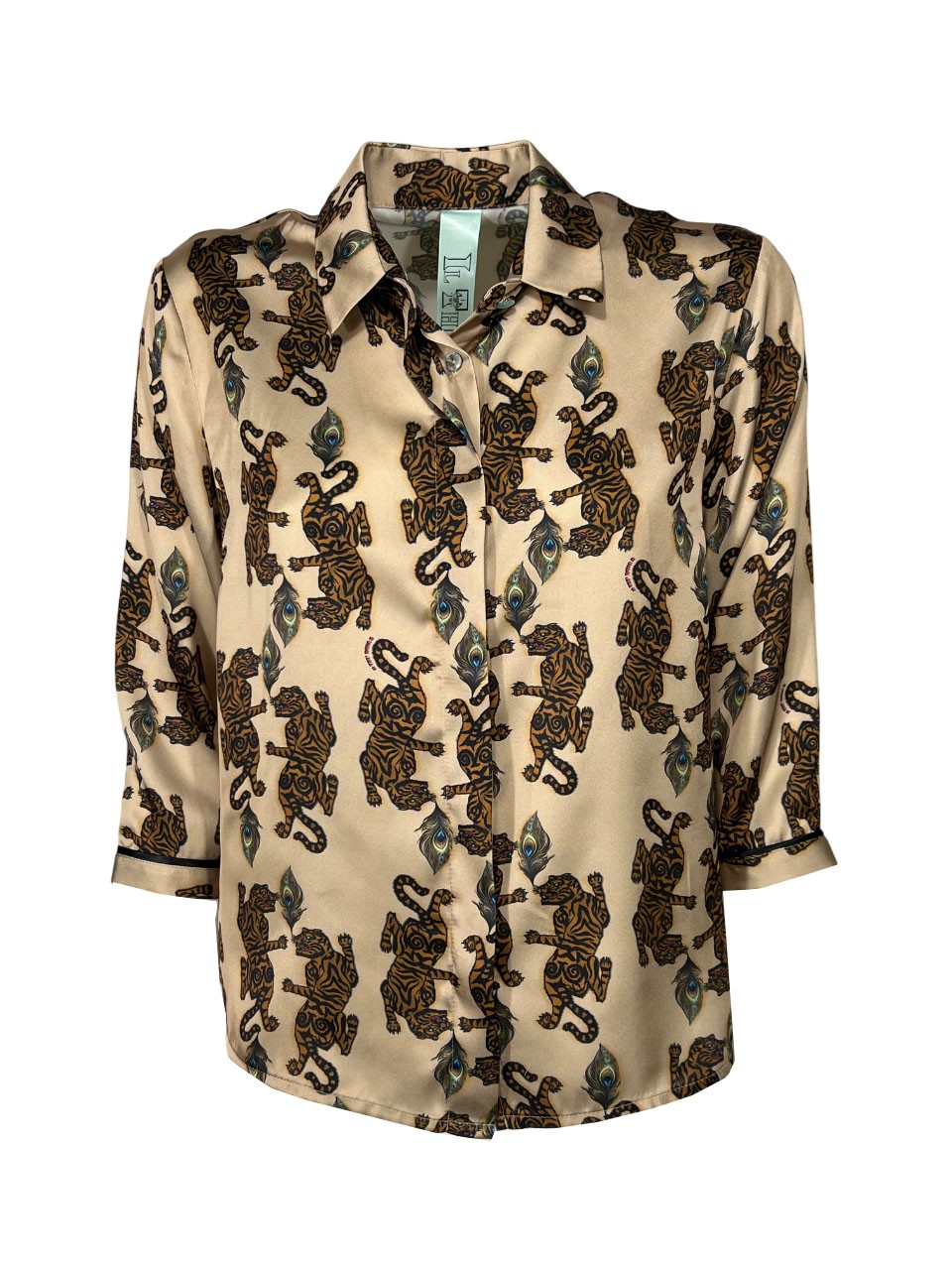 IL THE DELLE 5 camicia donna beige/marrone/nero SPOON TIGER MOU MADE IN ITALY