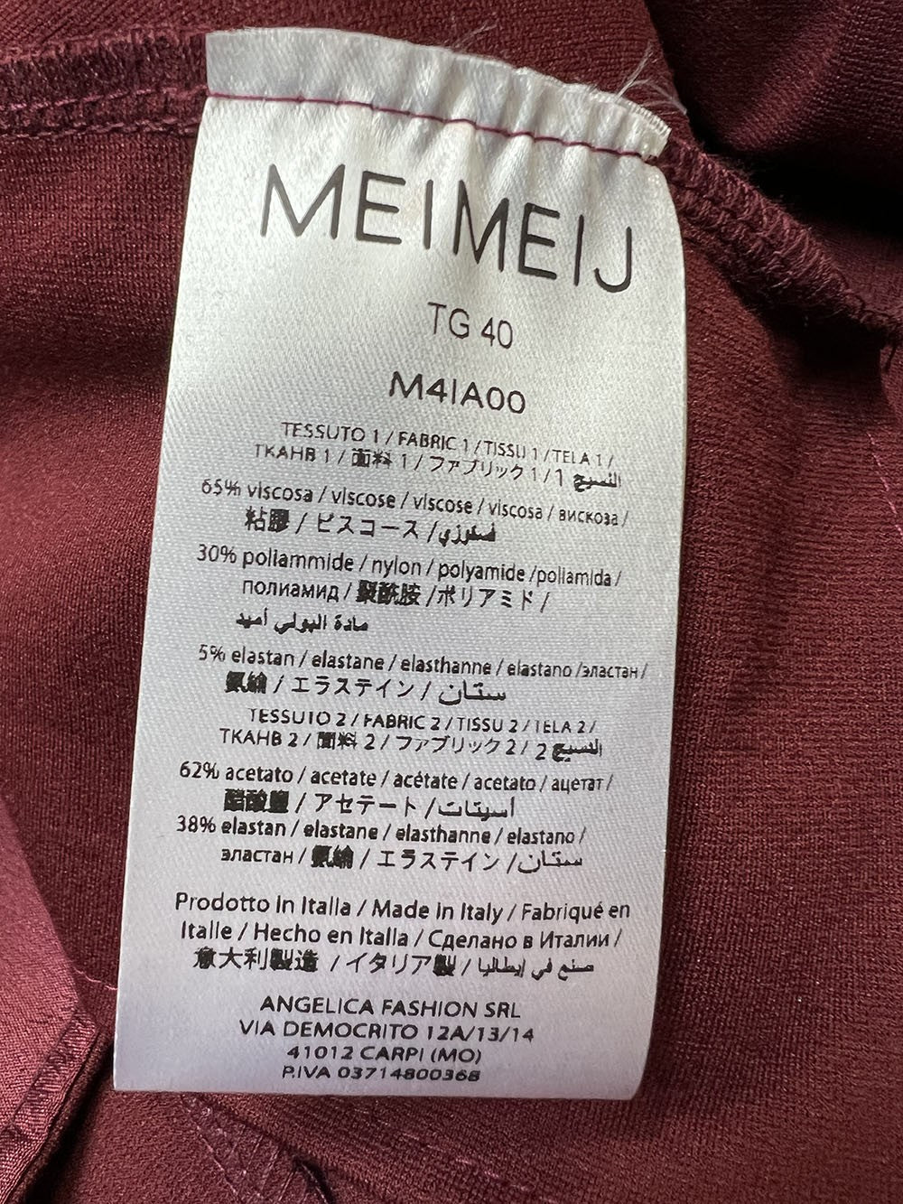 MEIMEIJ blusa donna punto milano bordeaux svasata M4IA00 MADE IN ITALY