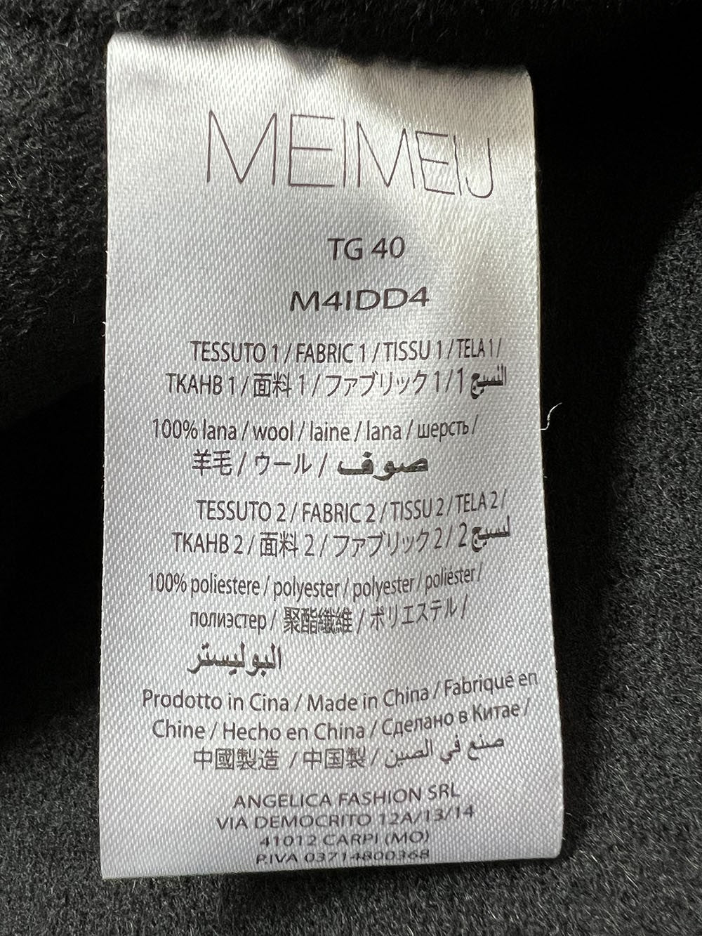 MEIMEIJ cappotto donna nero doppiopetto sfoderato M4IDD4 100% lana