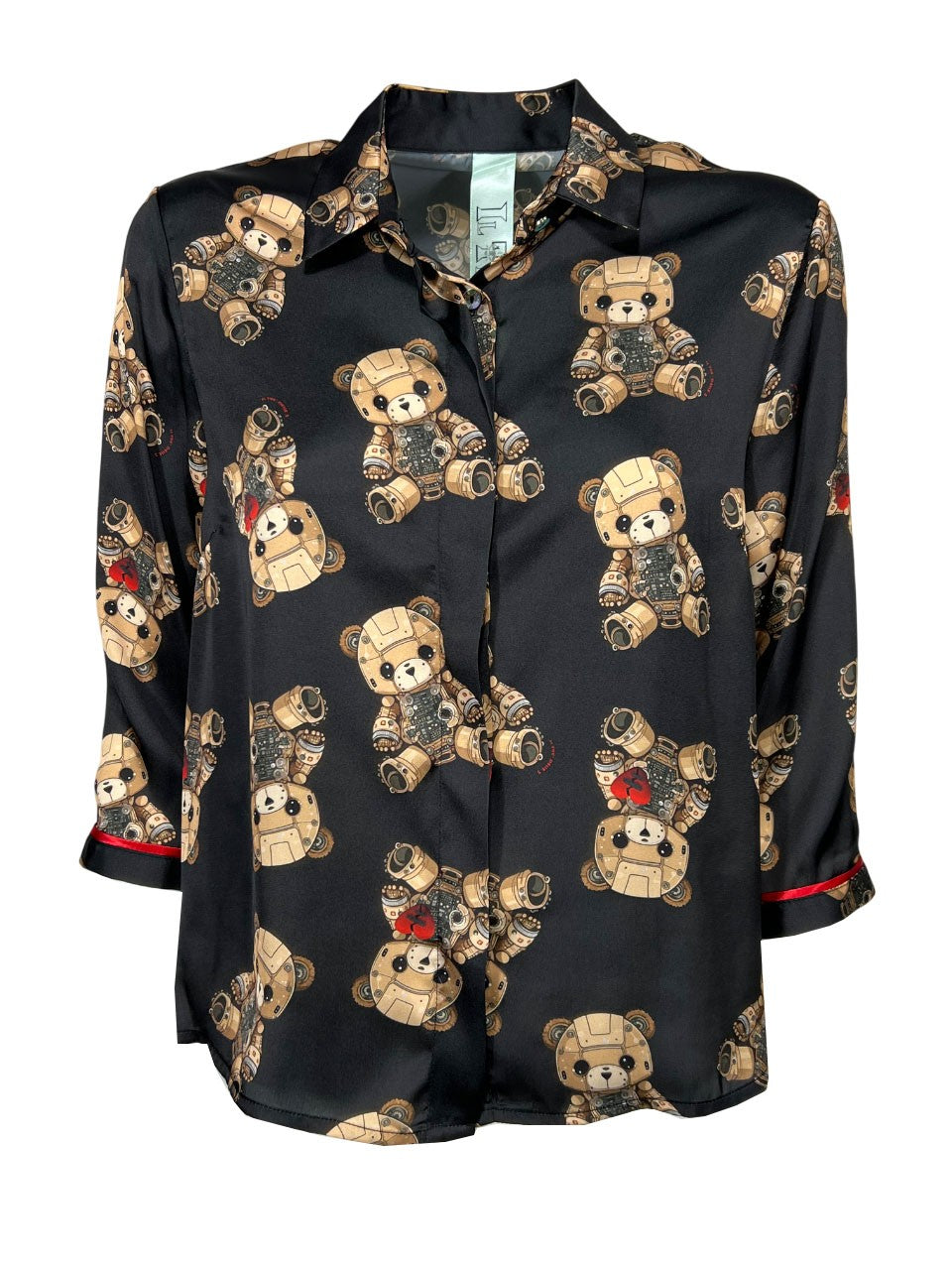 IL THE DELLE 5 camicia donna nero/beige SPOON CYBER BEAR MADE IN ITALY
