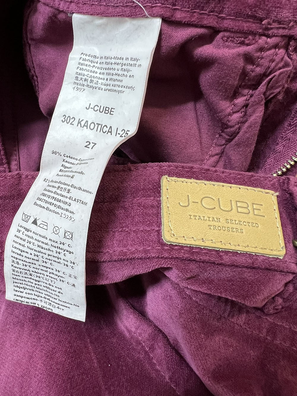 J-CUBE pantalone donna modello jeans velluto liscio 302 KAOTICA MADE IN ITALY