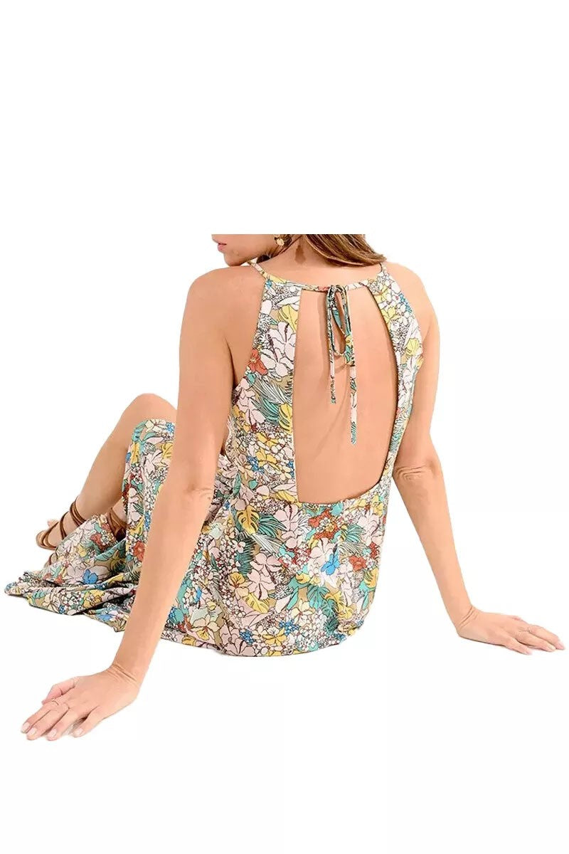 MOLLY BRACKEN abito donna con spalline fantasia floreale acqua/giallo LA1309CE