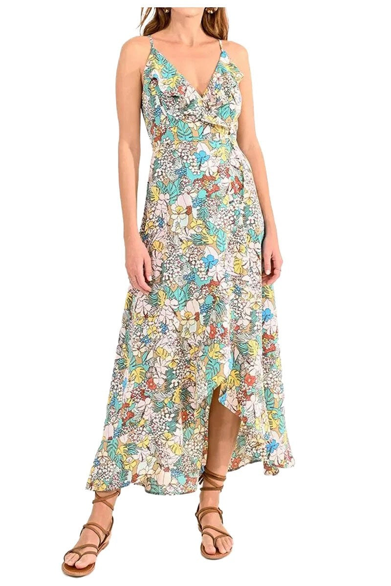 MOLLY BRACKEN abito donna con spalline fantasia floreale acqua/giallo LA1309CE