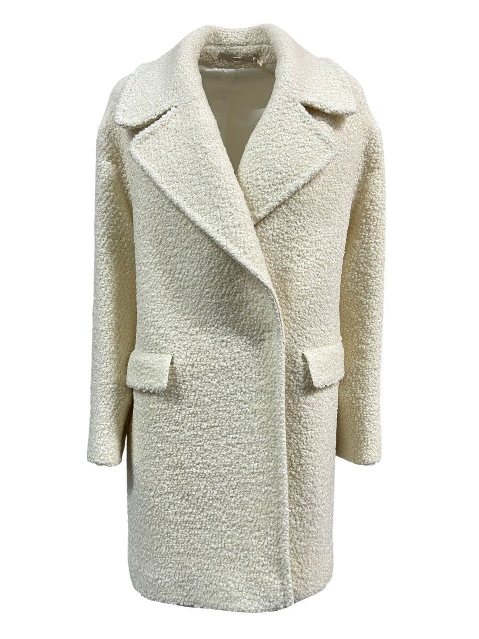 NORMEET Cappotto lana Bouclé Panna 407 LAHORE – Doppiopetto – Made in Italy