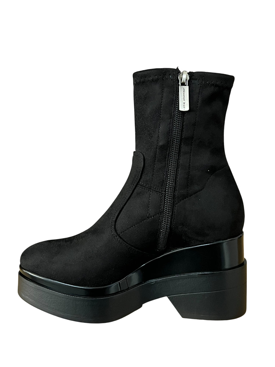 LORENZO MARI Stivale Basso Donna Alcantara Zip Laterale Plateau Tacco 9cm POLLY02