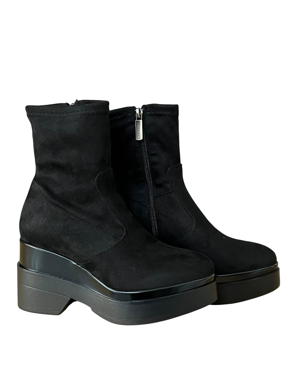 LORENZO MARI Stivale Basso Donna Alcantara Zip Laterale Plateau Tacco 9cm POLLY02