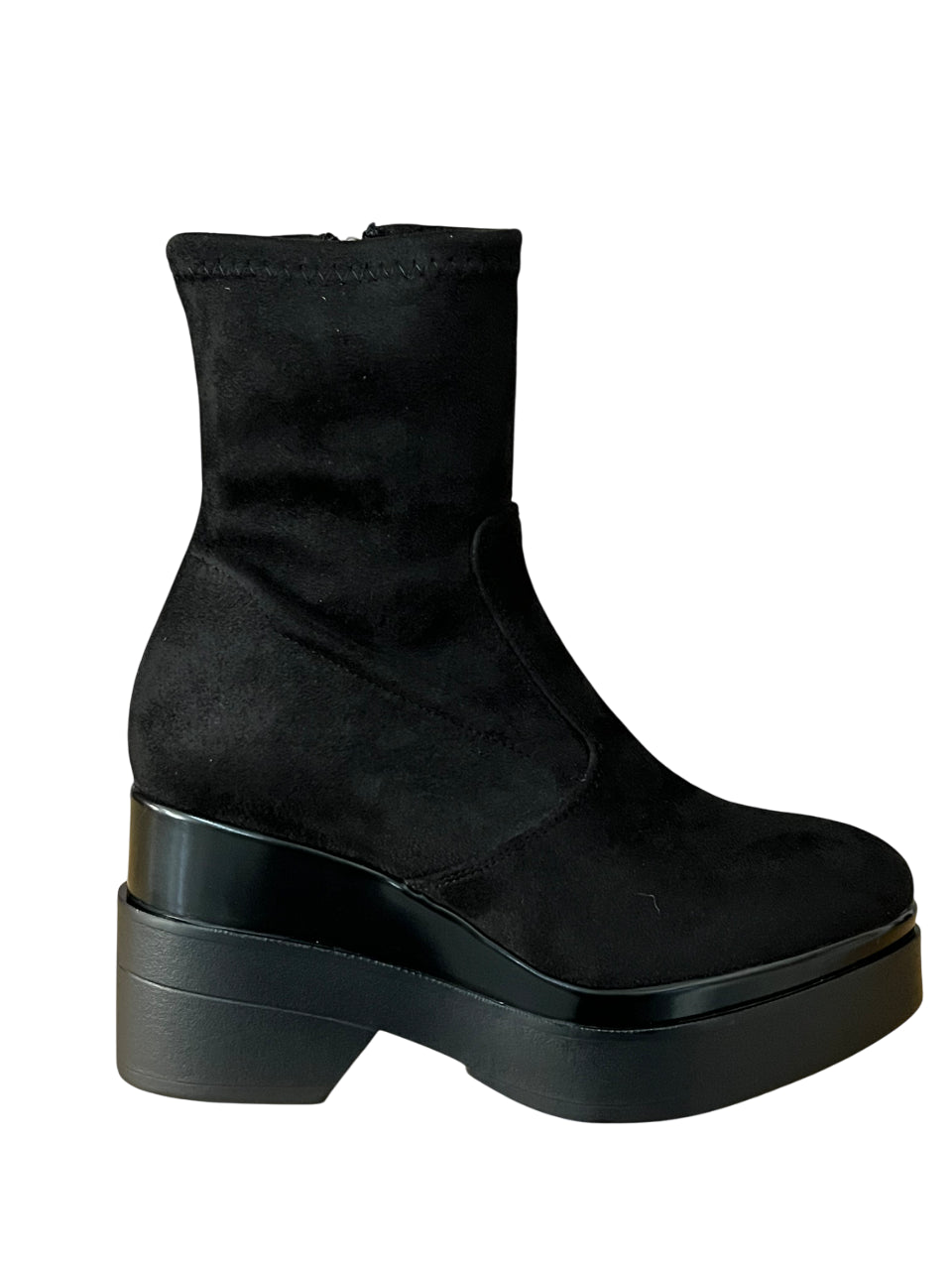 LORENZO MARI Stivale Basso Donna Alcantara Zip Laterale Plateau Tacco 9cm POLLY02