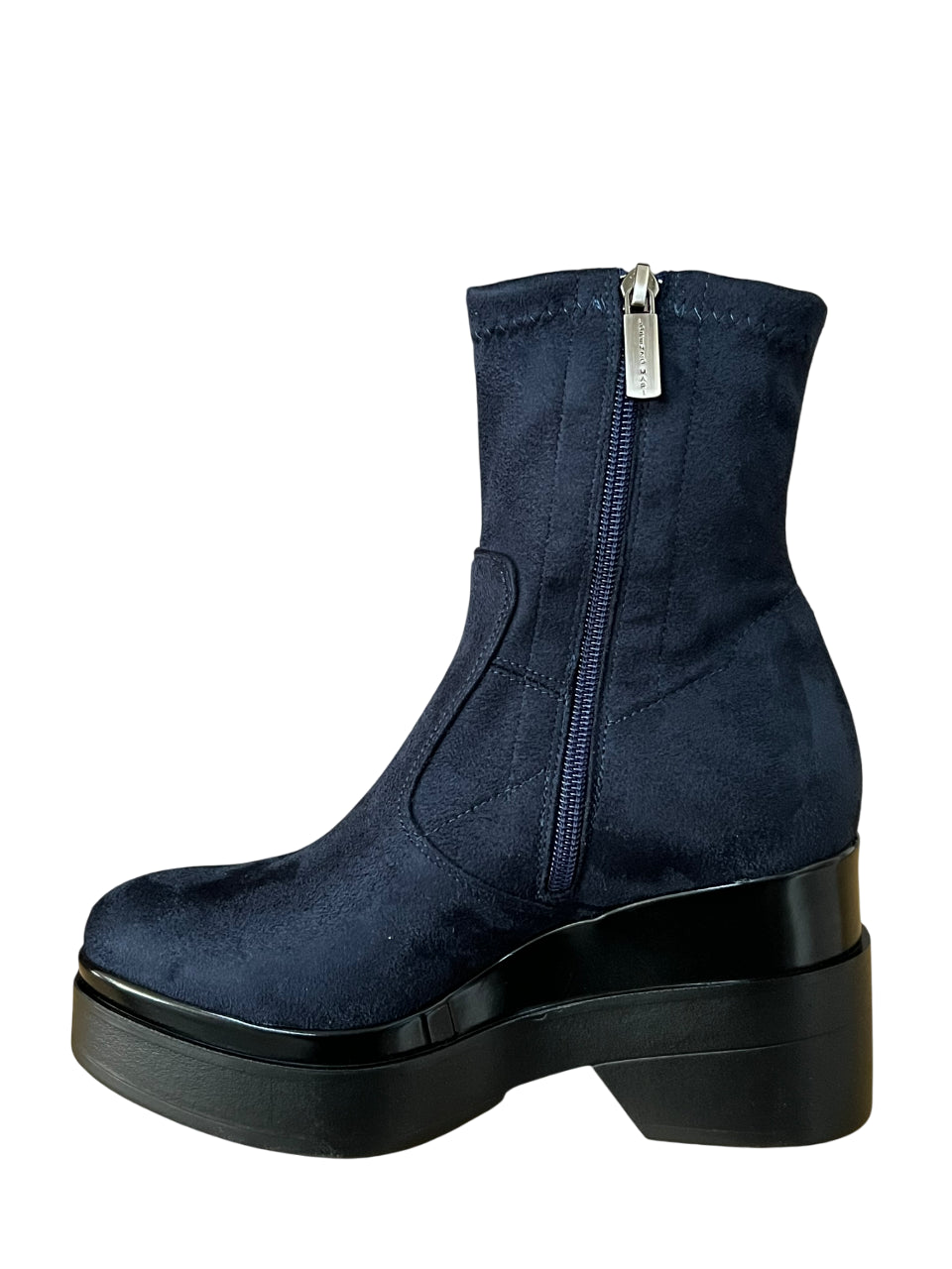 LORENZO MARI Stivale Basso Donna Alcantara Zip Laterale Plateau Tacco 9cm POLLY02