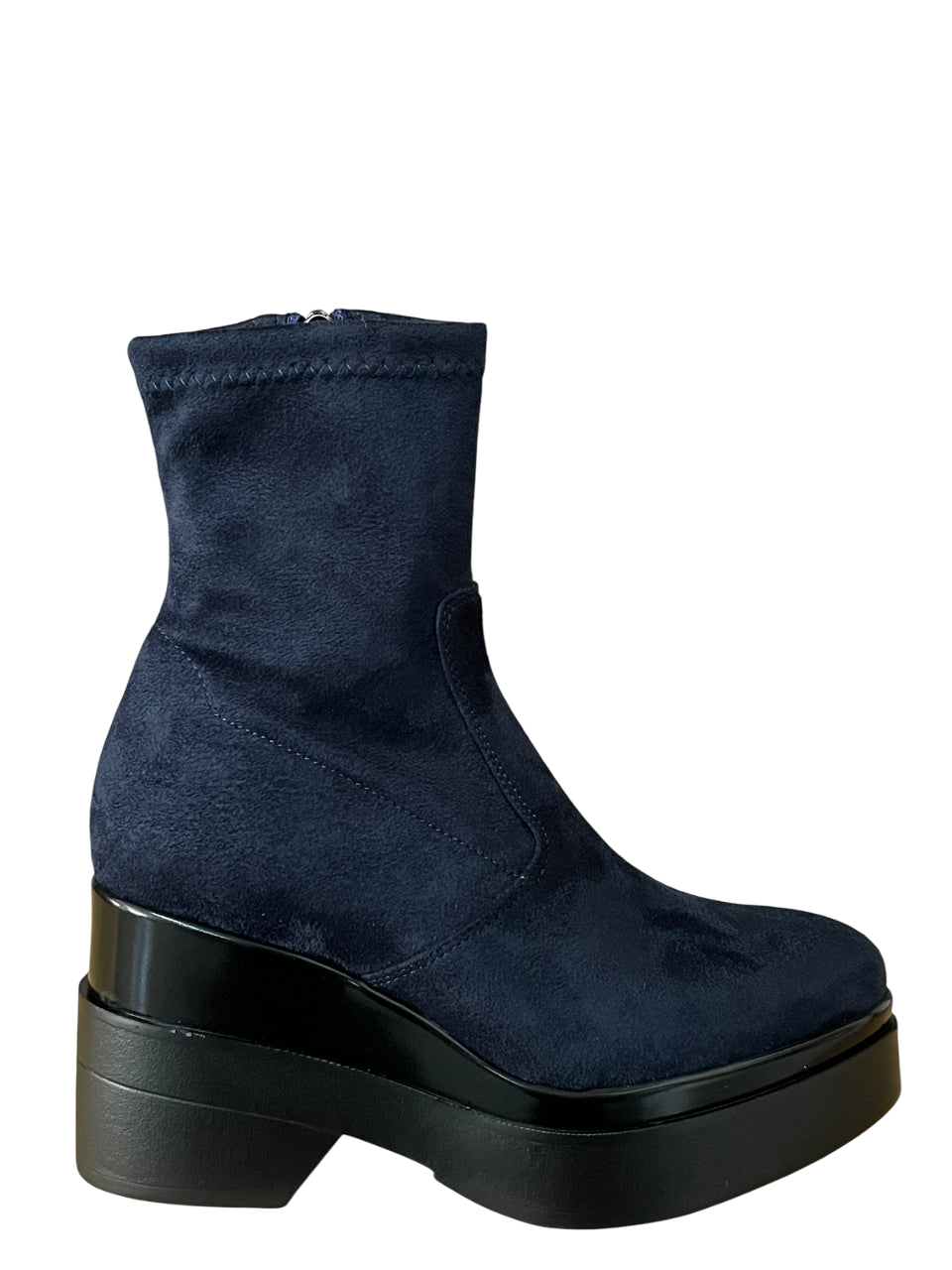 LORENZO MARI Stivale Basso Donna Alcantara Zip Laterale Plateau Tacco 9cm POLLY02