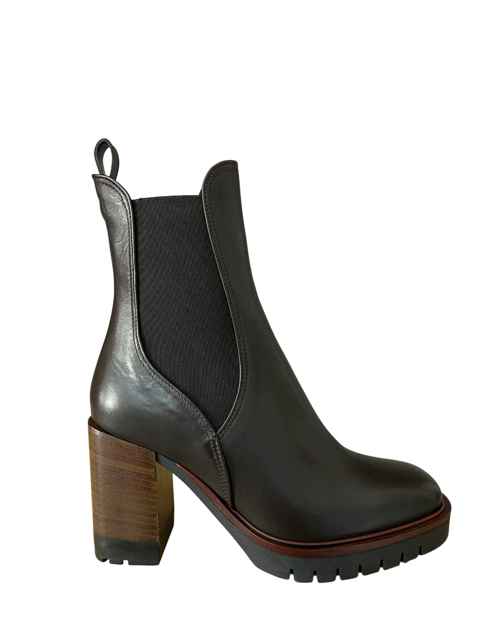 LORENZO MARI Stivale Basso Donna Pelle Marrone Elastico Laterale Tacco 8cm ALICE